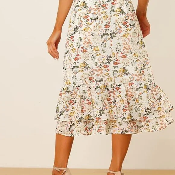 Allegra K Women's Summer Printed Midi Skirt Size Medium (8-10) - Picture 5 of 13